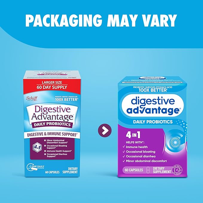 Digestive Advantage Probiotics For Digestive Health, Daily Probiotics For Women & Men, Supports Gut Health, Occasional Bloating & Diarrhea, Minor Abdominal Discomfort, & Immune Support, 60ct Capsules