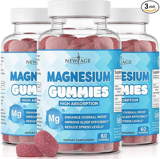 Magnesium Gummies - Calming Anti-Stress Gummies, Magnesium Supplement for Adults and Kids, Vegan, Gelatin-Free, Gluten-Free, Non-GMO, Delicious Natural Raspberry Flavor- 180 Count - by New Age
