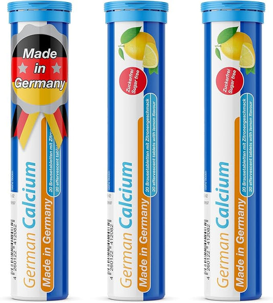 German Calcium 60 Drink Effervescent Tablets - Lemon Lime Flavour - 500 mg Calcium, Sugarfree, Vegan- T&D Pharma – Made in Germany