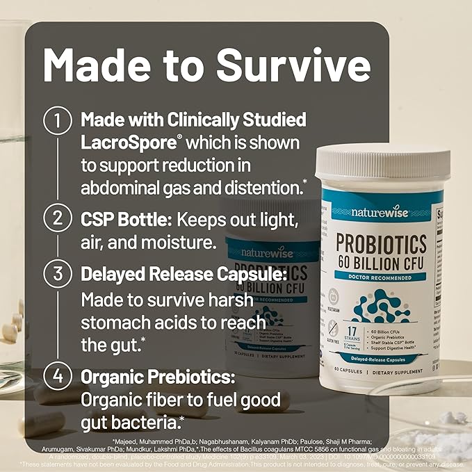 NatureWise Probiotics 60 Billion CFU - 17 Strains + Organic Prebiotics - Immune, Digestive & Gut Health Support for Women & Men - Vegetarian, Gluten-Free, Non-GMO - 60 Capsules[2-Month Supply]