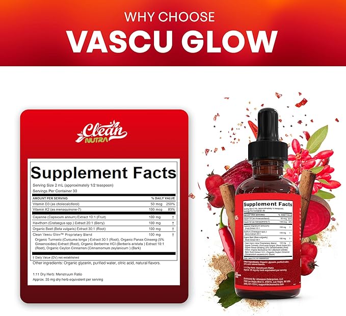 Clean Nutra Cayenne Pepper Drops Supplement Liquid + Hawthorn Berry, Vitamin D3 K2 Beet Root Powder, Ceylon Cinnamon, Turmeric Curcumin, Organic Panax Ginseng, Berberine Extract Organic (5)