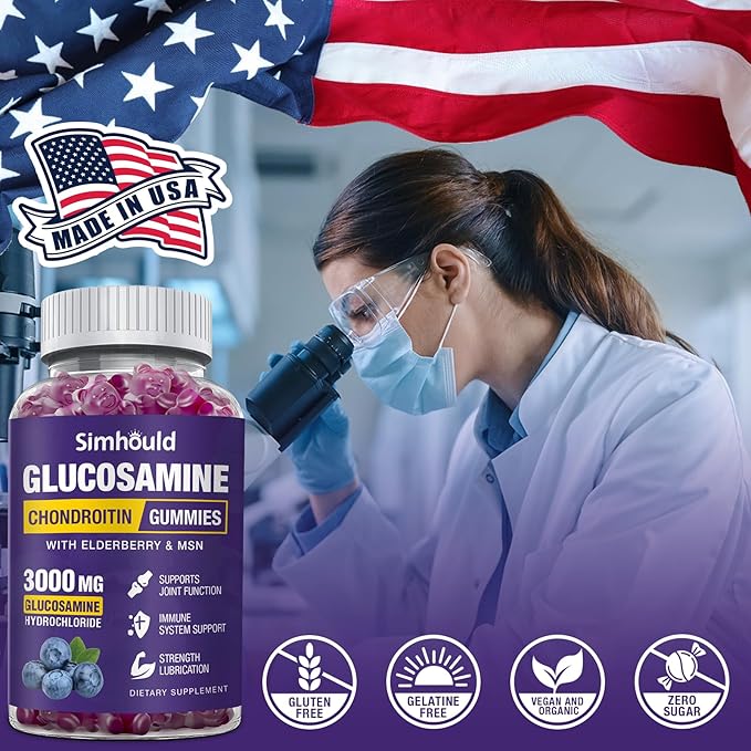 Glucosamine Chondroitin Gummies - 3000MG Extra Strength Joint Support Supplement with MSM & Elderberry, Flexibility, Antioxidant Immune Support Gummy for Adults, Men & Women