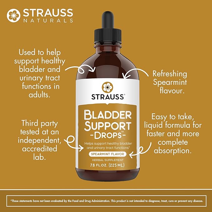 Strauss Naturals Bladder Support Drops Natural Supplements for Urinary System Support, Gluten-Free, Soy-Free, and Non-GMO, 7.6 fl oz.