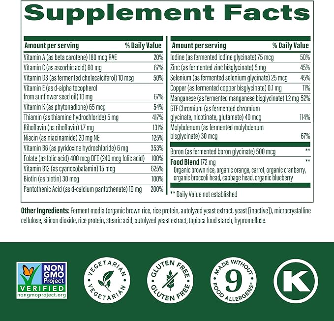 MegaFood One Daily Iron Free Multivitamin - Multivitamin for Women and Men - with Real Food - Immune Support Supplement - Bone Health - Energy Metabolism - Vegetarian; Non-GMO; No Iron - 60 Tablets