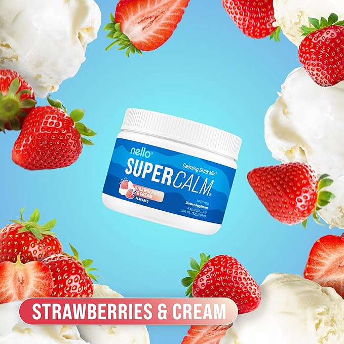 Supercalm Powdered Drink Mix, Strawberries & Cream, L Theanine, Ksm-66 Ashwagandha, Magnesium Glycinate, Vitamin D 3, Supplements for Relaxation & Focus, Natural, No Sugar, Non GMO, 30 Srvgs