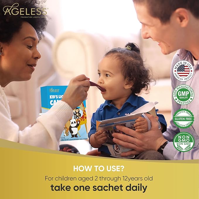 Ageless Liquid Calcium for Kids with Sea Bass Extract, Vitamin D, Zinc, and Magnesium - High Absorption Bone Strength Supplements, Natural Flavor, Gluten-Free - 25 ml (15 Count)