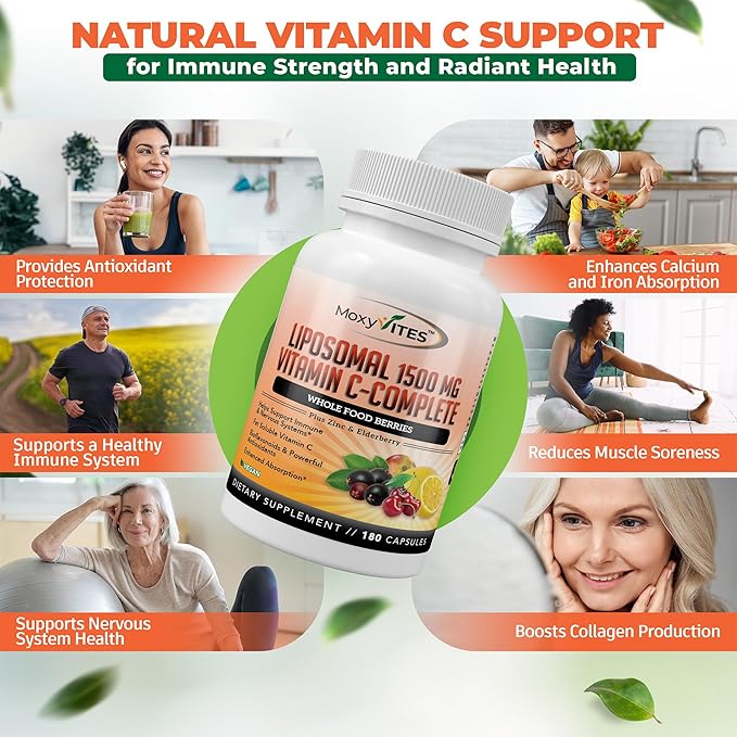 Liposomal Vitamin C with Zinc Capsules - Vit C Organic Elderberry, Amla, Camu Camu- Vitamina C High Absorption, Anti Aging, Immune Support,1500mg/Serving 3 Month Supply Gluten Free NON GMO Veggie Caps