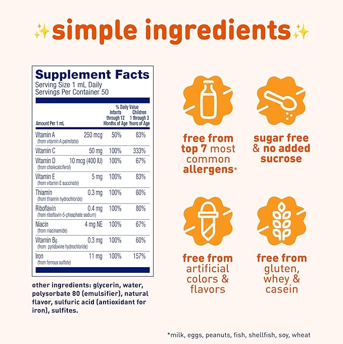 Enfamil Poly-Vi-Sol with Iron Liquid Multivitamin Drops, Supports Growth & Development*, 50mL Bottle (Pack of 3)