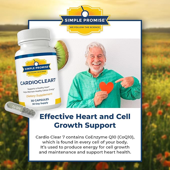 Simple Promise Cardio Clear 7 - Heart Health Supplements with PQQ and Coenzyme Q10 - CoQ10 Supplement to Maintain Cellular Energy and Circulation, with Shilajit for Better Absorption - 30 Capsules