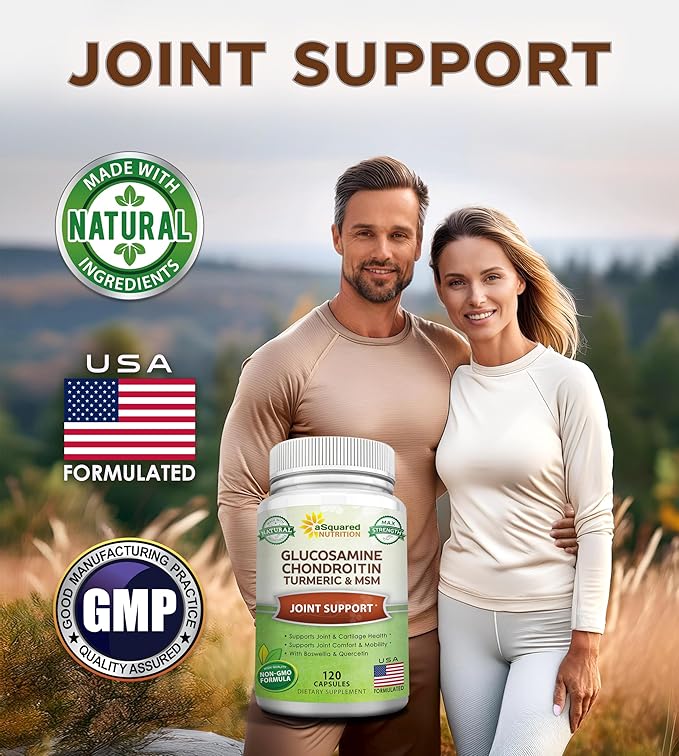 aSquared Nutrition Glucosamine Chondroitin Turmeric MSM Boswellia - 120 Capsules - Joint Support Supplement - Joint Support Relief Pills for Health - Natural Supplement for Back, Knee & Hands