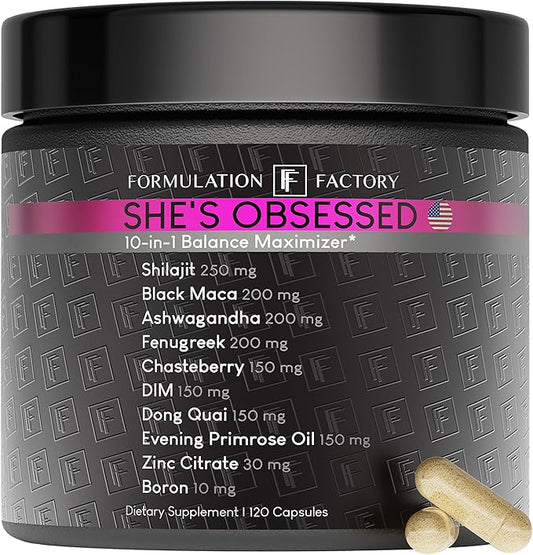 She's Obsessed: 10-in-1 Hormone Balance Maximizer with Shilajit, Maca, Ashwagandha, DIM, Dong Quai, Zinc & More for Vitality & Balance – 120 Capsules 2 Months