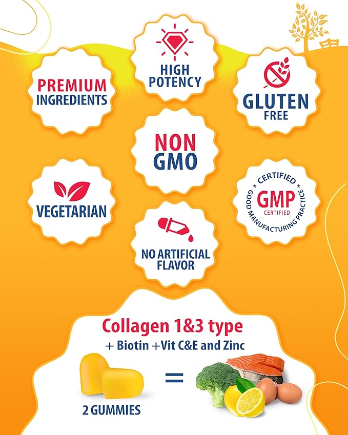 SUNNY SAM Biotin Collagen Gummies for Women & Girls - Low Sugar 60 Chewable Beauty Collagen Gummies for Enhanced Hair Skin and Nails - Biotin, Vitamin A, Zinc Supplement - Natural Lemon Flavor