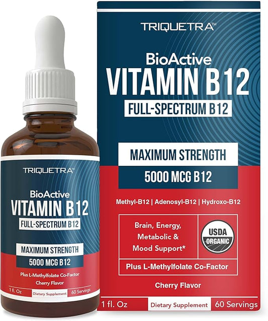 BioActive Vitamin B12 5000 mcg | Contains 3 BioActive Forms B12 Plus Methylfolate Cofactor - Methyl B12, Adenosyl B12 & Hydroxy B12 | Sublingual Form, Berry Flavor, Organic, Vegan (60 Servings)