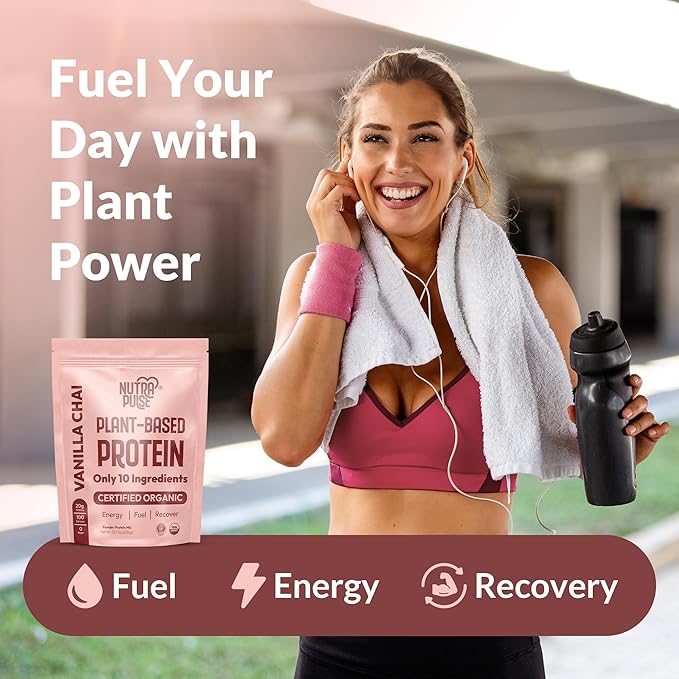 Organic Vegan Protein Powder – Vanilla Chai Flavor, Plant-Based, Gluten-Free, Non-GMO, Soy-Free, 20g Protein Per Serving, Ideal for Smoothies, Shakes, Baking, Cooking (1 Pack, 20 Servings)