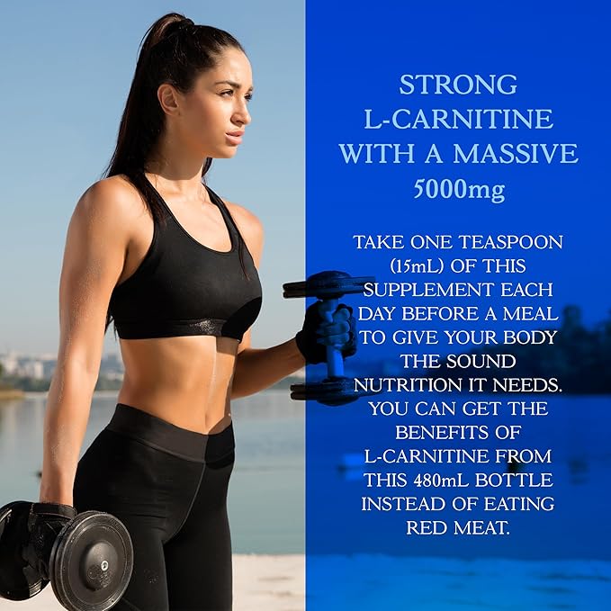 Concentrated L-Carnitine Liquid, 5000mg All Natural Cherry Flavored Supplement, Liquid L-Carnitine with Vitamin V5, 16.23 Fl. Oz