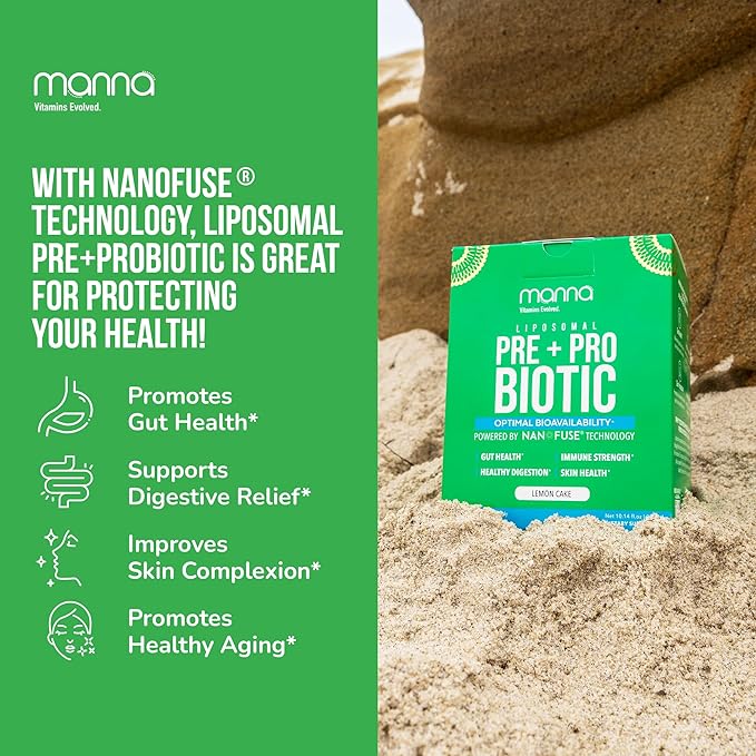 Manna Liposomal Prebiotic + Probiotic Packets – 40 Billion CFU, 8 Strains – Gut, Digestive & Immune Support – High Absorption, Non-GMO, Shelf-Stable, Daily Supplement, 30 Single Serves