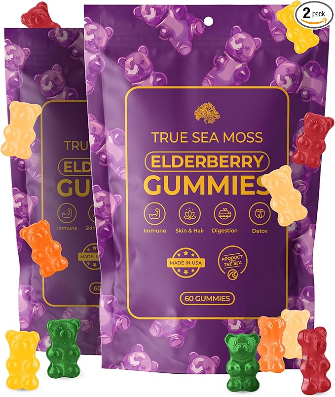 Natural Sea Moss & Bladderwrack Gummies - Immune Support & Detox - 60 Gummies for Adults & Kids, Made in The USA (Bag Pack 2)
