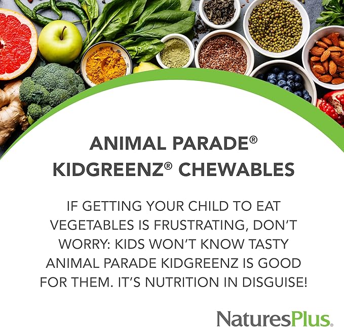 Natures Plus Animal Parade KidGreenz - 90 Animal-Shaped Chewable Tablets, Pack of 3 - includes Superfood Blend - Vegetarian, Gluten Free - 270 Total Servings
