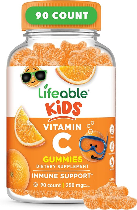 Lifeable Kids Vitamin C Gummies | 250mg | Great Tasting VIT C | Vegan GMO-Free Vitamin C Chewable | for Immune Support | 90 Gummies