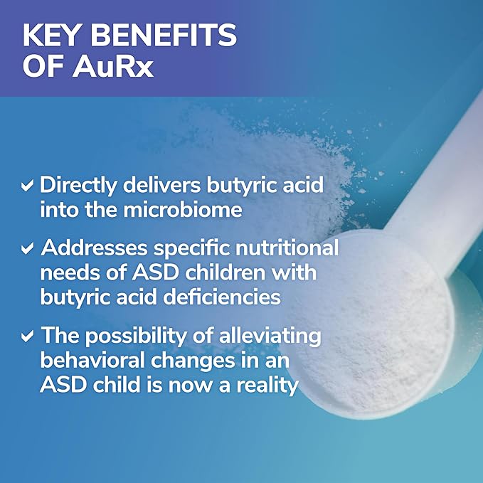 AuRx Autism Spectrum Medical Food Powder to Support Gut Health, Stabilized Butyric Acid Supplement in a Palatable-Tasting Powder for ASD Children, Hypoallergenic, 2 Ounces