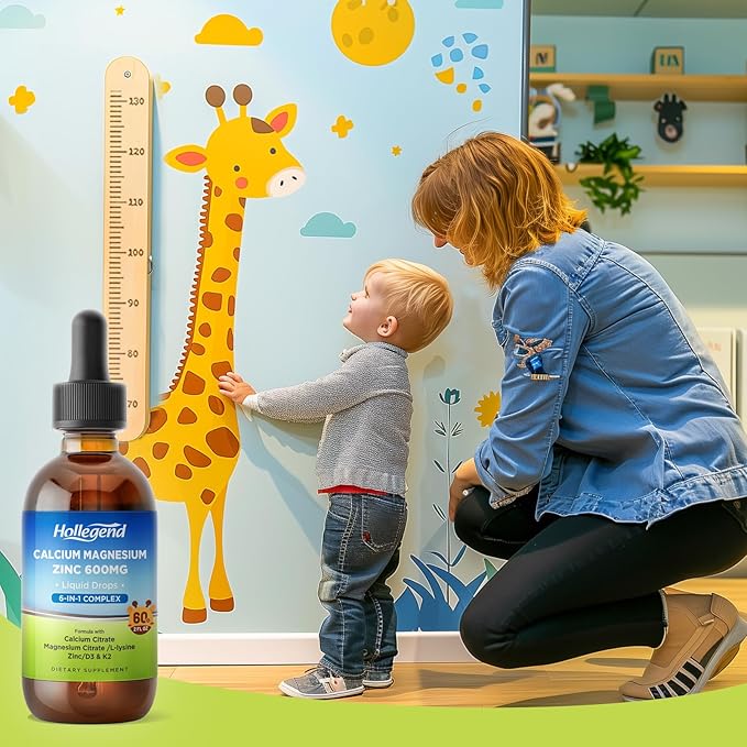 Liquid Calcium Citrate Drops with L-Lysine 500mg, Magnesium & Zinc, Calcium Citrate 600mg Supplement with Vitamin D3 & K2 for Kids & Adults, 2 Fl Oz