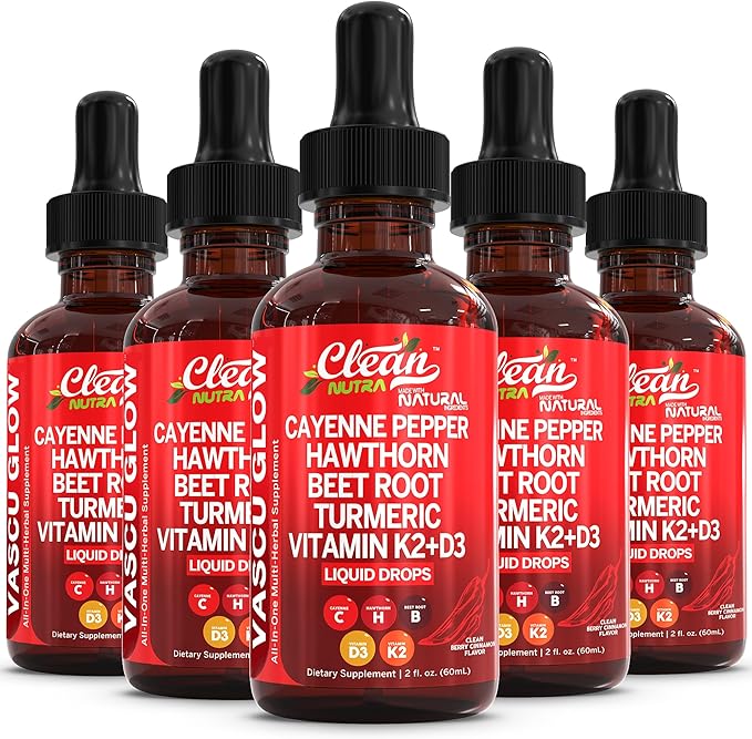 Clean Nutra Cayenne Pepper Drops Supplement Liquid + Hawthorn Berry, Vitamin D3 K2 Beet Root Powder, Ceylon Cinnamon, Turmeric Curcumin, Organic Panax Ginseng, Berberine Extract Organic (5)