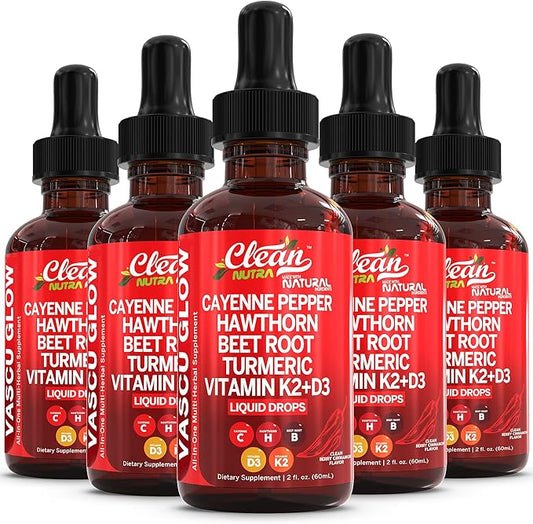 Clean Nutra Cayenne Pepper Drops Supplement Liquid + Hawthorn Berry, Vitamin D3 K2 Beet Root Powder, Ceylon Cinnamon, Turmeric Curcumin, Organic Panax Ginseng, Berberine Extract Organic (5)