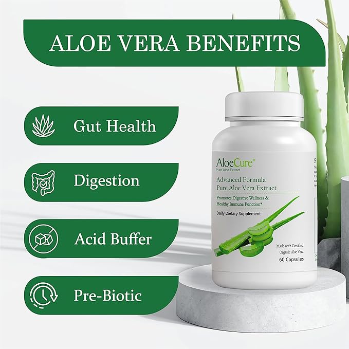 AloeCure Organic Aloe Vera Capsules Pack - 3 Pieces - Melatonin + Collagen, Aloe Vera Capsules, Probiotic + Enzyme