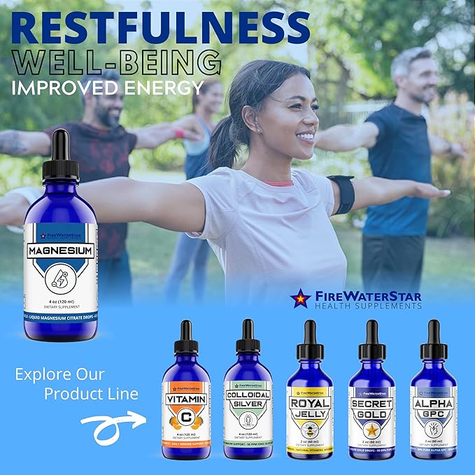 FWS Magnesium Citrate Liquid Drops for Adults and Kids - 4oz - Supports Sleep, Calm, Energy, Muscles, Nerves - Pure Magnesium Citrate Supplement - Organic, Non-GMO, Vegan - Easy Dosing, 120 Servings