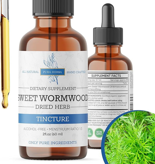 Organic Sweet Wormwood Liquid Drops - Natural Parasite Cleanse and Gut Detox Support for Adults - Vegan, Alcohol-Free, Made in USA, 2 Fl Oz