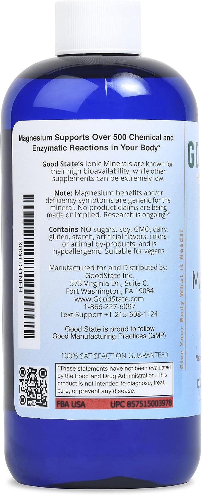 Good State | Ionic Magnesium 16 oz.| Natural | Nano Sized Mineral Technology | Professional Grade | Supports Healthy Chemical & Enzymes Reactions | 192 Servings at 100 mg per serving | 16 Fl oz Bottle