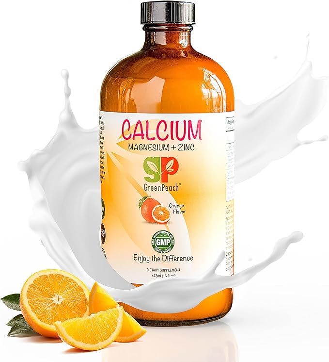 Organic Liquid Calcium for Kids - Magnesium, Zinc, Calcium Citrate & Vitamin D3 Calming Syrup & Liquid Calcium Supplement, NO Sugar NO Artificial Flavors, Vegetarian Halal Kosher
