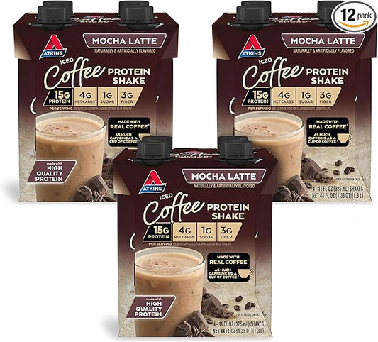 Atkins Mocha Latte Iced Coffee Protein Shake, 15g Protein, Low Glycemic, 4g Net Carb, 1g Sugar, Keto Friendly