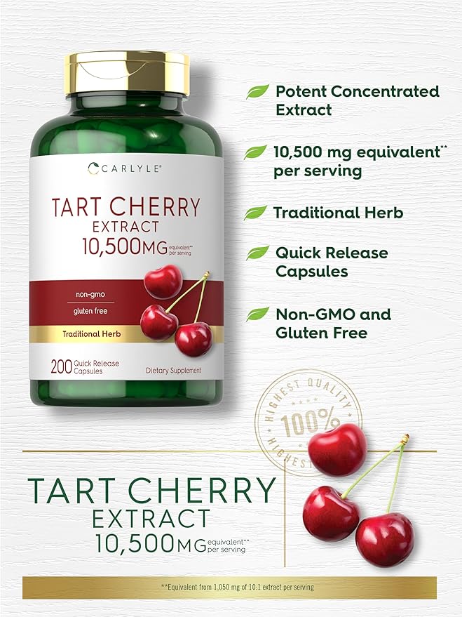 Carlyle Tart Cherry Capsules | 10,500mg | 200 Pills | Max Potency | Non-GMO, Gluten Free | Tart Cherry Juice Extract