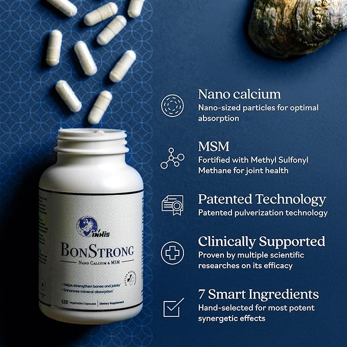 Nano Calcium Supplements for Bone Health 120 Capsules with MSM Made in USA-Calcium Supplements Women, Vitamin D3 with Calcium Supplement for Men, Bone Support, Vitamins for Bones and Joints