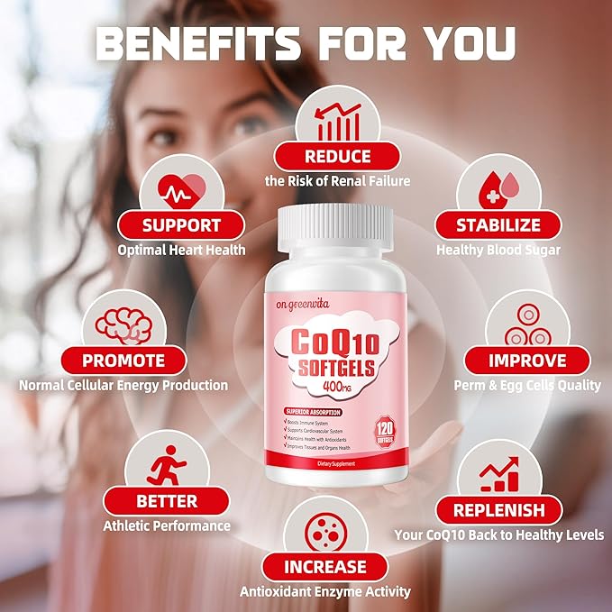 CoQ10-400mg-Softgels with PQQ, BioPerine & Omega-3, Coenzyme Q10(Ubiquinone) Supplement for High-Absorption, Powerful-Antioxidant, Support Heart & Energy-Production, 120 Servings