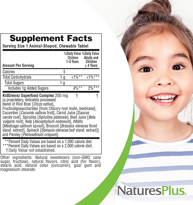 Natures Plus Animal Parade KidGreenz - 90 Animal-Shaped Chewable Tablets, Pack of 3 - includes Superfood Blend - Vegetarian, Gluten Free - 270 Total Servings