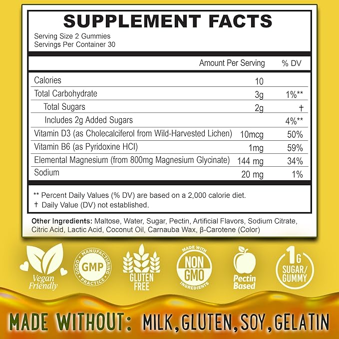 Center-Filled Magnesium Glycinate Gummies 400MG - High Absorption for Kids, Teens & Adults - Supplement for Sleep, Calm & Muscle Relaxation with B6 & D3 - Gluten Free & Vegan Friendly - 60 Count