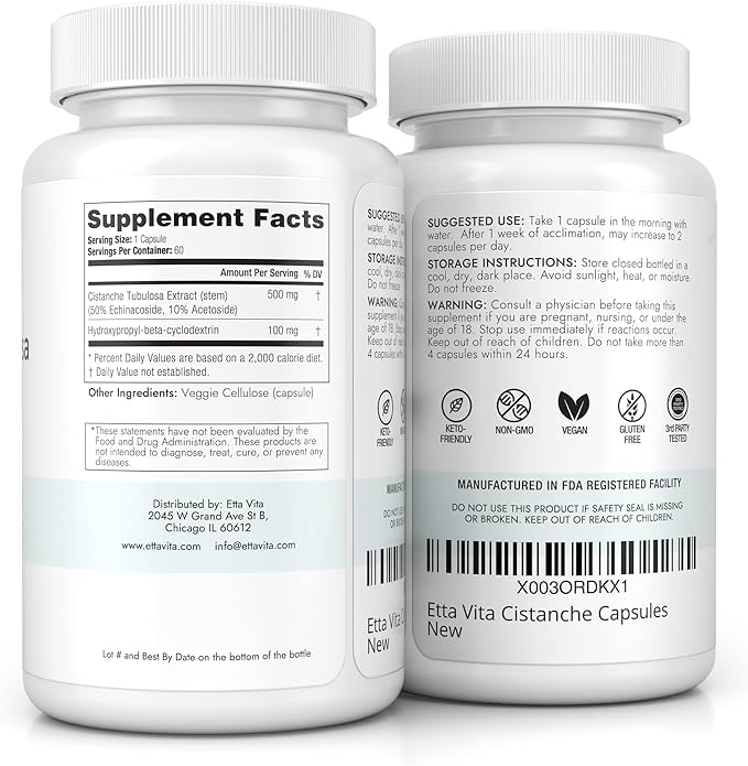 Potent Cistanche Tubulosa Capsules (500 mg) Stress Response, Mood & Cortisol Support (2X Potent 50% Echinacoside/10% Acetoside) Hormonal Balance for Men & Women - Cistanche Supplement, Powder Extract