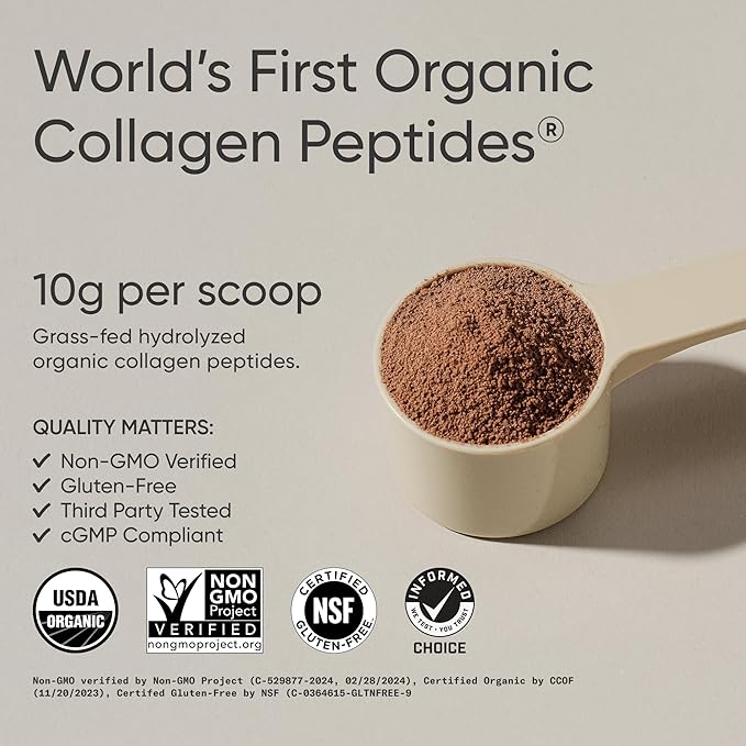 Sports Research® Organic Collagen Peptides (Dark Chocolate) - Hydrolyzed Type I & III Collagen Protein Powder with Amino Acids - USDA Organic, Gluten Free, Sustainably Sourced - 30 Servings