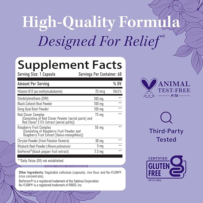 Menopause Supplements for Women Hot Flashes & Night Sweats | Hormone Balance, Menopause Relief for Women & Perimenopause Support | with Black Cohosh, DIM & Red Clover | 60 Ct (2 Month Supply)