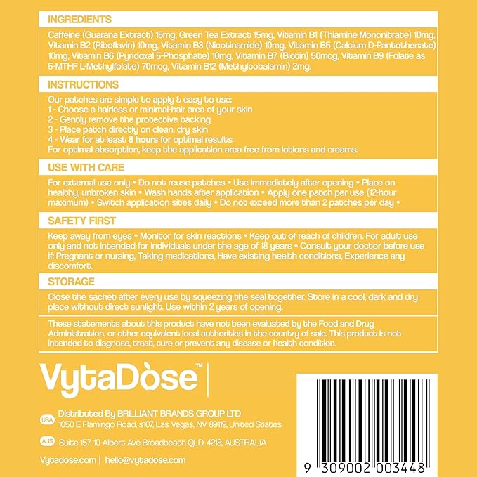 B12+ Energy Patches | Complete B-Vitamins, Caffeine, Guarana & Natural Energy Blend | Bioactive B Vitamins for Mood, Energy, Methylation & Cognition | 5X Stronger Formula