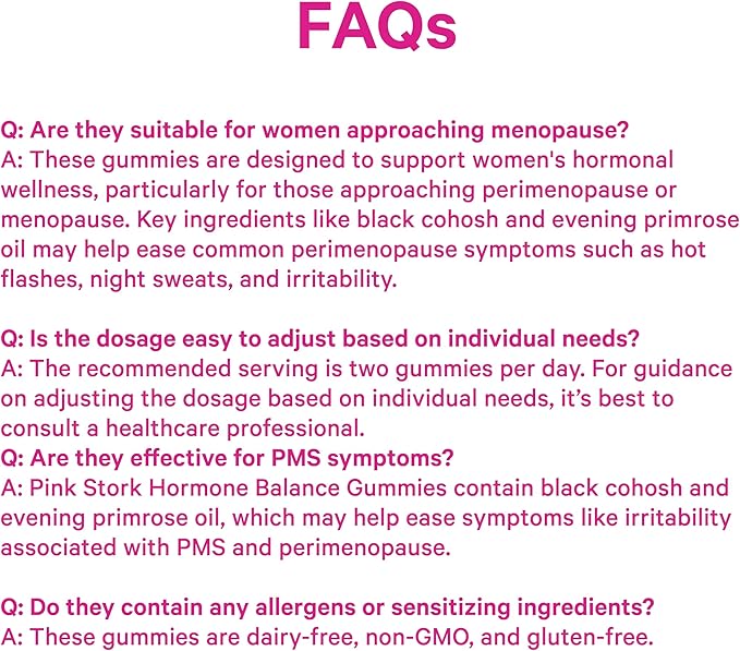 Pink Stork Hormone Balance Gummies for Women - Hormone Harmony for Mood, Energy, Bloating - Hormonal PMS, Perimenopause & Menopause Support - Red Raspberry Leaf & Black Cohosh - 60 Gummy Supplements