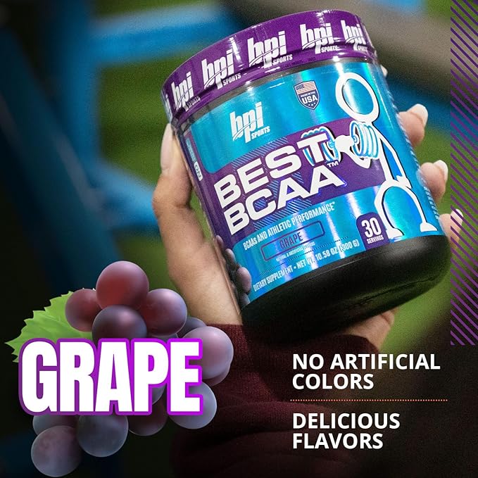 BPI Sports Best BCAA - The Building Blocks of Protein and Muscle - Post-Workout Recovery - Supports Metabolism - Omega 6 - Grape, 30 Servings, 300 g