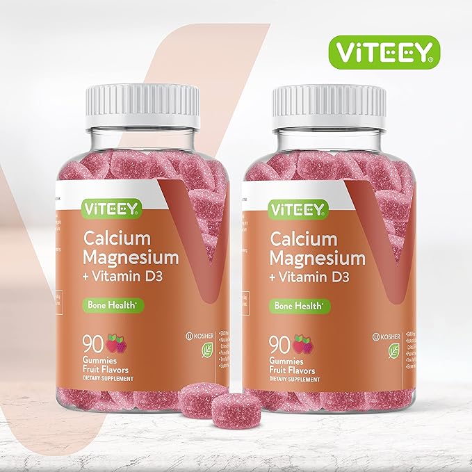 Calcium Gummies with Vitamin D3 & Magnesium - Supports Bone Health, Immune Support, Energy and Muscle Function - Dietary Vitamin Supplements, for Men Woman and Teens, Chewable Fruit Flavored Gummy