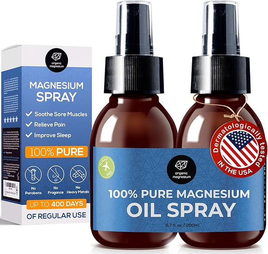 Magnesium Spray Oil - 100% Pure Topical Magnesium Chloride for Leg Cramps from Ancient Zechstein Seabed | Perfect for Sports, Relaxing & Sleep | for Adults & Kids (2X 3,33 oz)