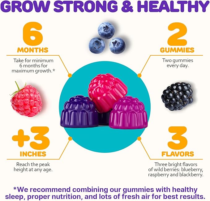 Height Growth Gummies for Kids - Growth Vitamins for Teens Height Growth Supplement - Height Growth for Kids with Calcium, Vitamin D, C, K2, Magnesium & Zinc - Natural Height Growth Maximizer - 60 PCS