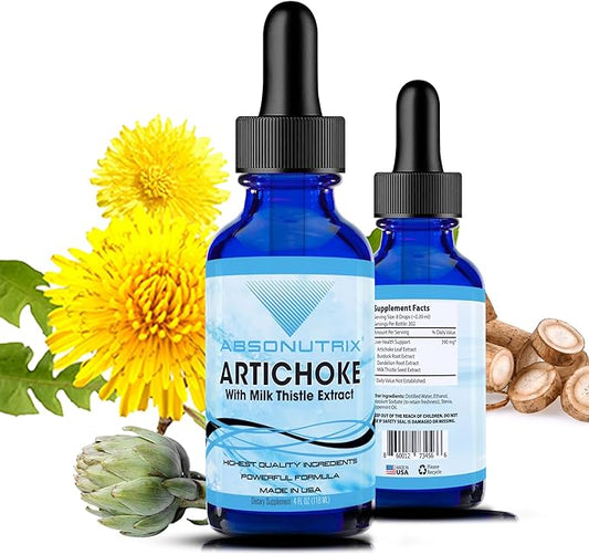 Absonutrix Artichoke with Milk Thistle Extract, 390 mg, 4 FL OZ Liquid, 302 Servings, Made in USA, Potent Plant-Based Ingredients, Burdock Root Extract, Dandelion Root Extract, Gluten-Free, Non-GMO