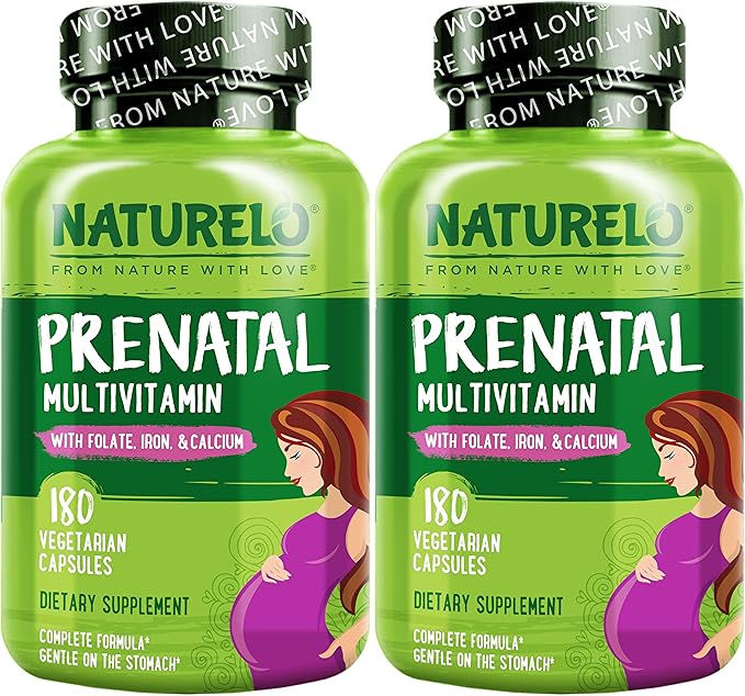 NATURELO Prenatal Multivitamin with Gentle Chelated Iron, Methyl Folate, Plant Calcium & Choline - Vegan, Vegetarian - Non-GMO - Gluten Free - 360 Capsules - 4 Month Supply