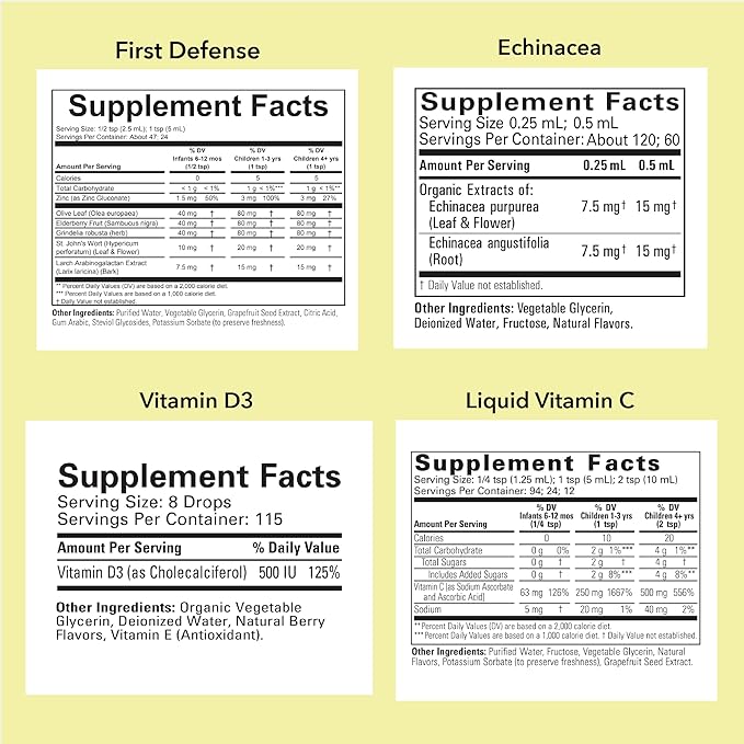CHILDLIFE ESSENTIALS Immune Support 4-Pack - Liquid Vitamins & Minerals for Kids, Infants, Toddlers - Includes Vitamin D3, Vitamin C, First Defense, Echinacea